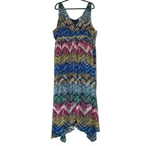 Masseys Maxi Dress Women Excellent Chevron Lined Boho Multi 24W Multicolor